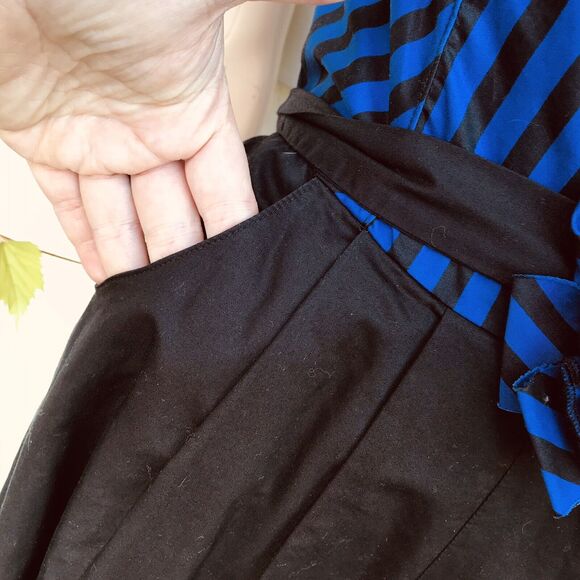 Anthropologie Chorus Girl Romper Maeve Black Blue Stripe Strapless Sz 6 M Retro - Picture 6 of 13